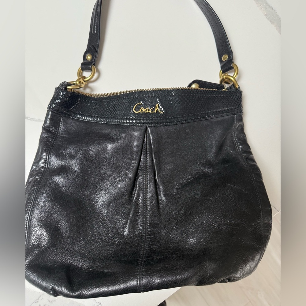 Coach Ashley Leather Hippie Black Hobo Bag.
